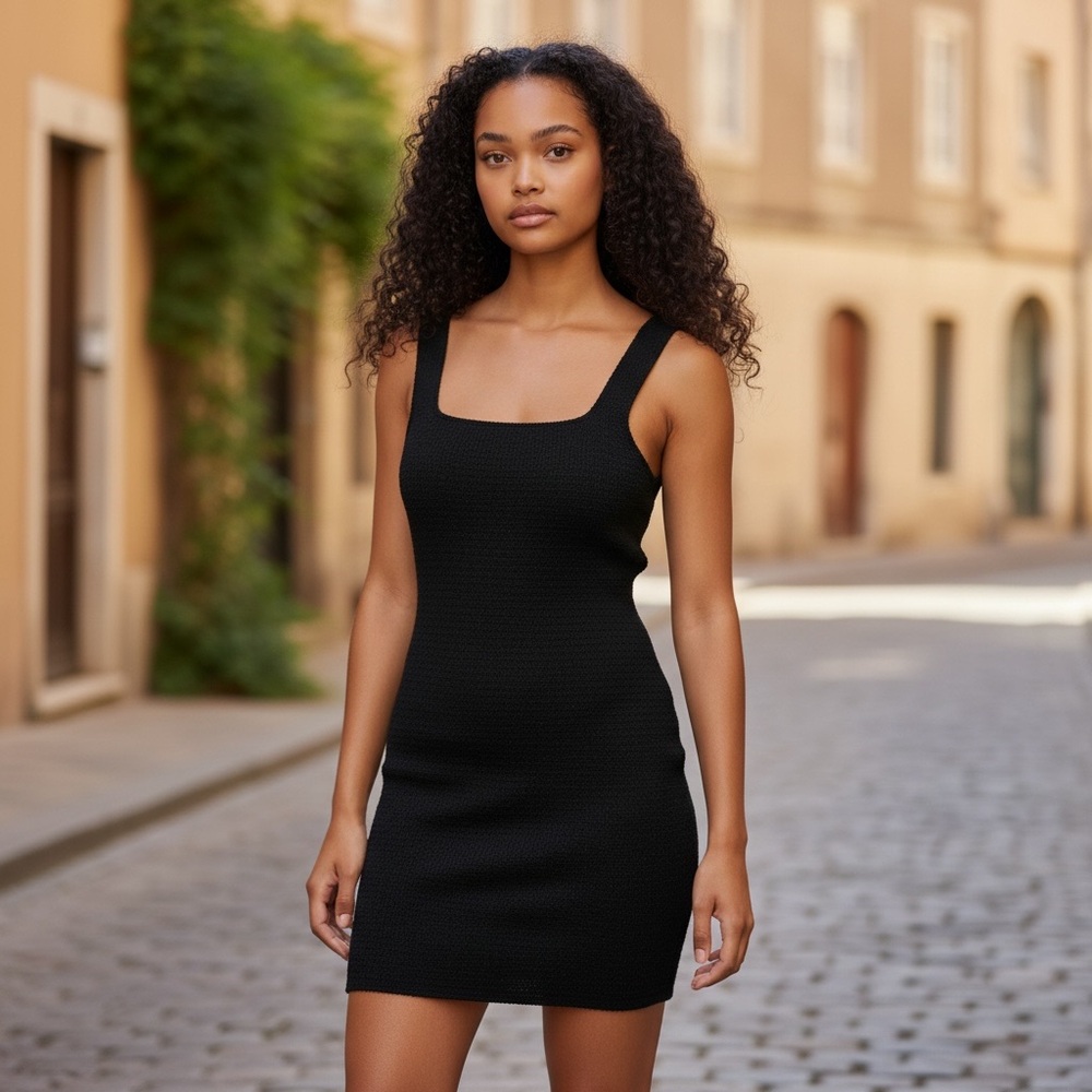 H&M Textured Black Mini Dress with Back Zip